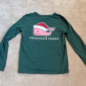 Vineyard Vines Kids Long Sleeve Shirt in Green with Santa Whale